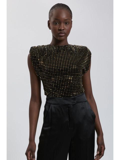 KAREN MILLEN Premium Crystal Embellished Bodysuit with shoulder pads