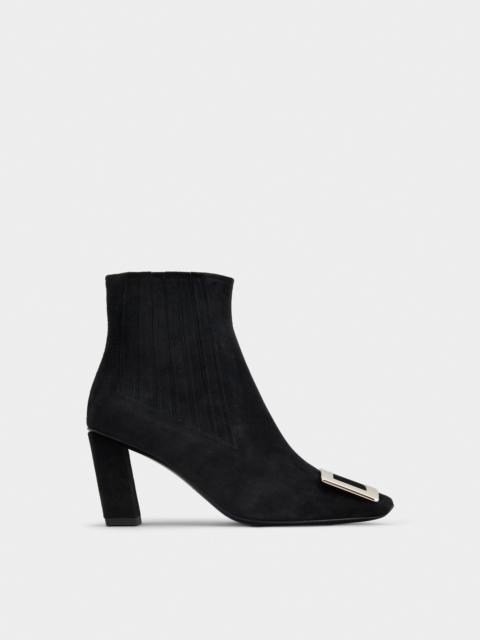 Belle Vivier Metal Buckle Chelsea Ankle Boots in Suede