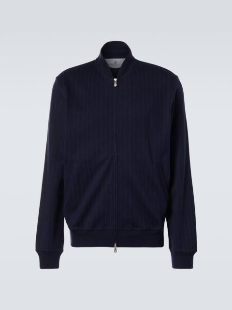 Pinstripe cotton-blend zip-up sweater