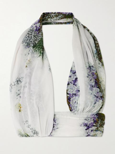 CHRISTOPHER ESBER Absence Cropped Printed Silk-chiffon Halterneck Top