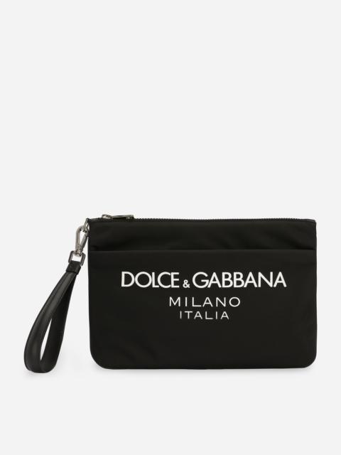Nylon pouch with rubberized logo