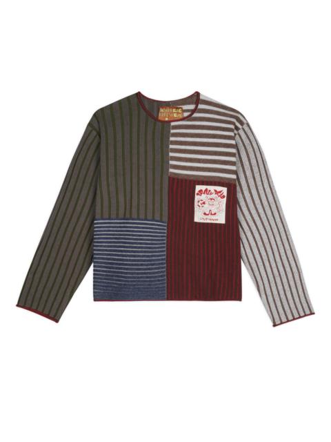BRAIN DEAD Mixed Stripe Boxy Knit Sweater - Green Multi