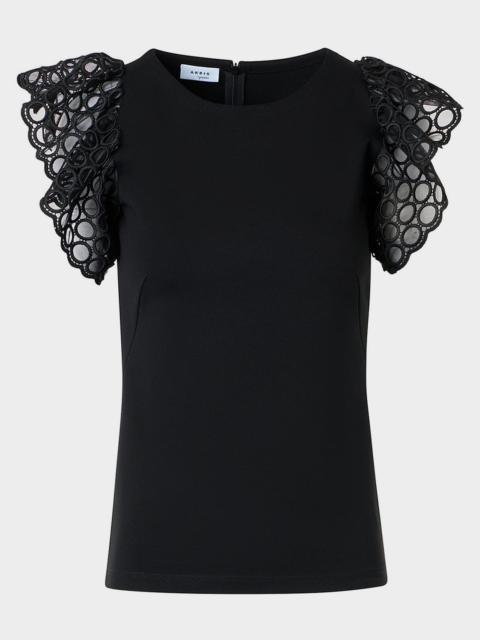 AKRIS Embroidered Flutter-Sleeve Jersey Top