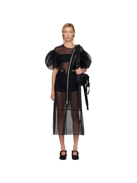Simone Rocha Black Sheer Sculpted Petal Sleeve Biker Midi Dress