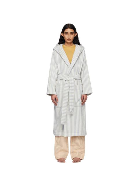TEKLA Blue & White Terry Hooded Bathrobe