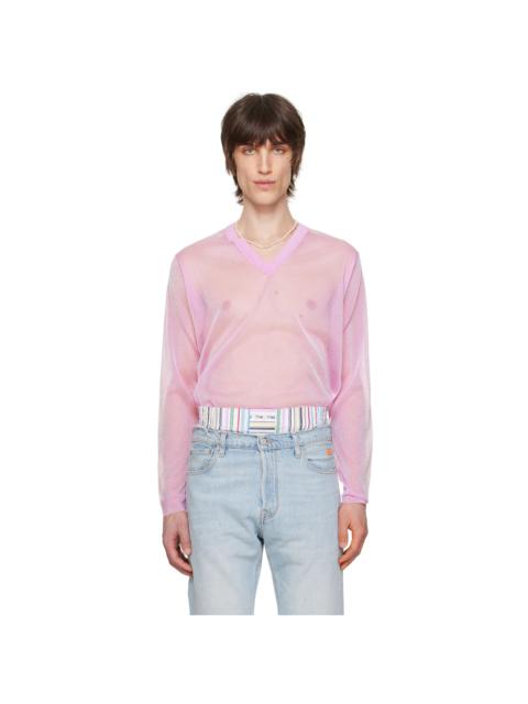 Pink V-Neck Long Sleeve T-Shirt
