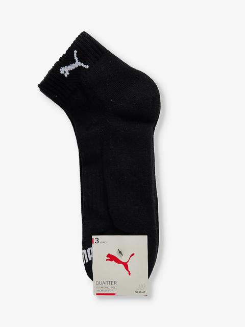 PUMA Branded ankle-length pack of three cotton-blend socks