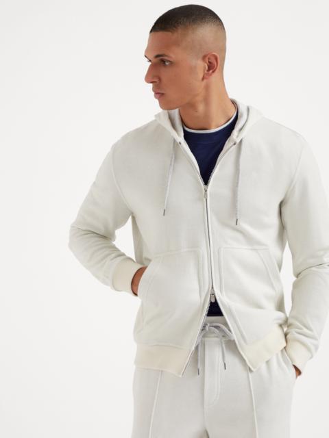 Cashmere and cotton French terry double cloth hooded sweatshirt with zipper