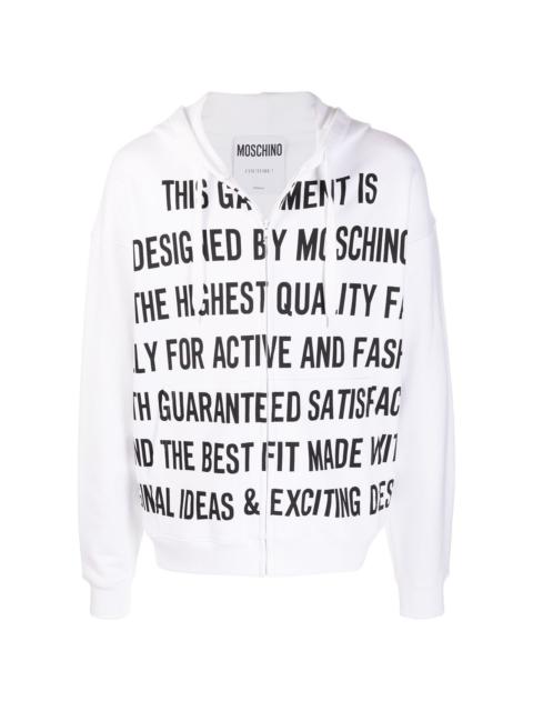 slogan-print zip-front hoodie