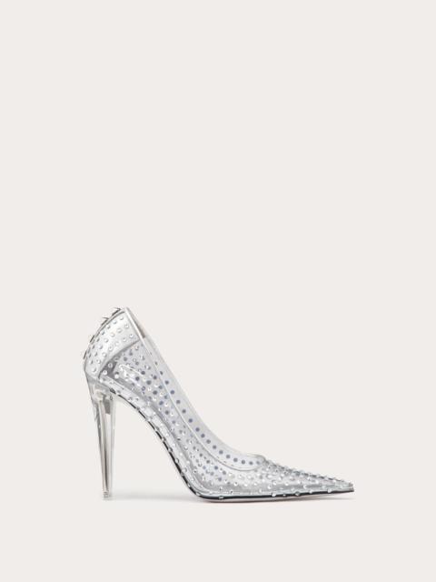 ROCKSTUD PUMP IN POLYMER MATERIAL WITH CRYSTAL APPLIQUÉS AND 110 MM PLEXI HEEL