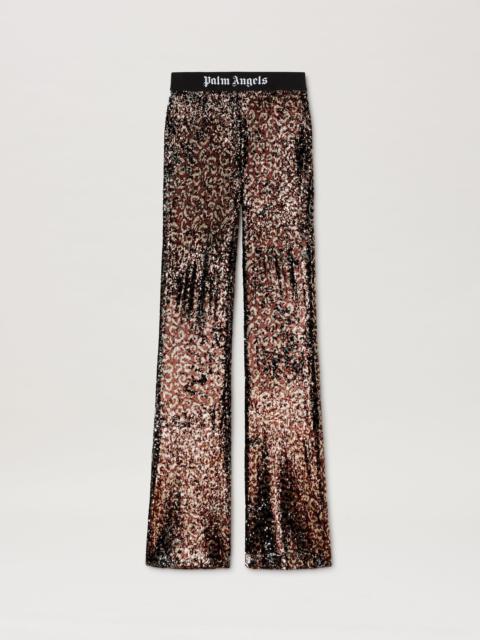 Logo Tape Sequins Flare Pants