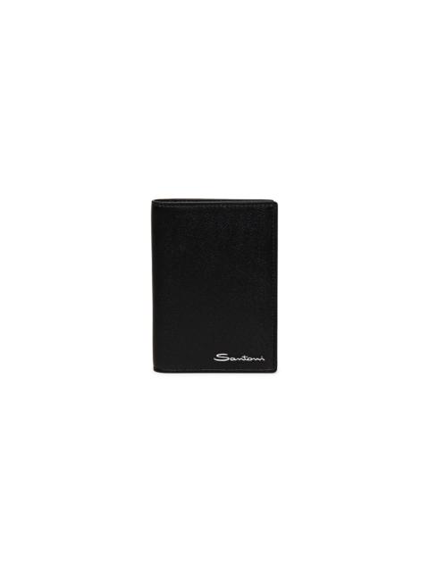 Santoni Black saffiano leather passport case