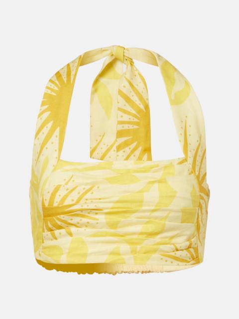 CALA de la CRUZ Fuji printed halterneck linen crop top