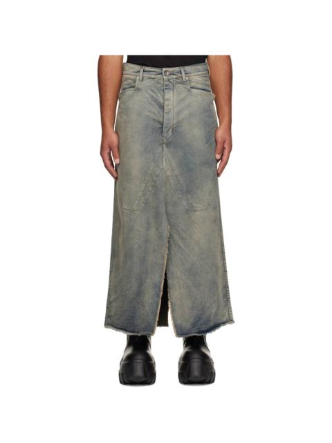 Rick Owens Blue Concordians Slivered Denim Maxi Skirt