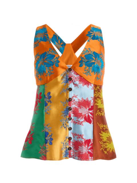 ROSIE ASSOULIN Row, Row, Row Your Buttons Silk-Blend Top multi
