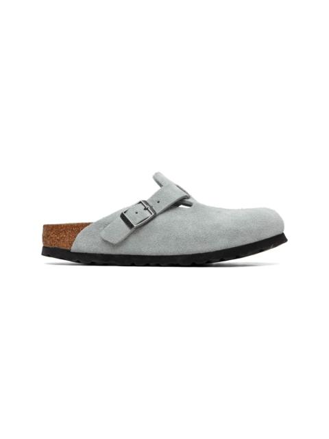 BIRKENSTOCK Gray Narrow Boston Soft Footbed Suede Leather Loafers