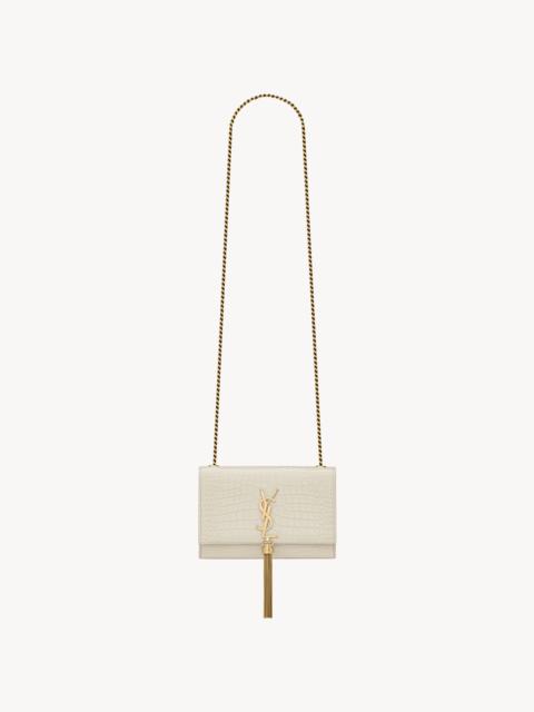 SAINT LAURENT KATE SMALL TASSEL IN CROCODILE-EMBOSSED LEATHER