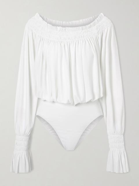NORMA KAMALI Shirred Stretch-jersey Bodysuit