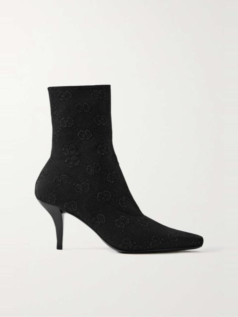 GUCCI Demi logo-jacquard metallic stretch-knit ankle boots