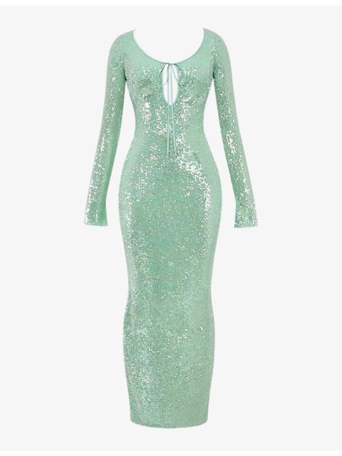 House of CB Titania sequin-embellished slim-fit stretch-woven maxi gown
