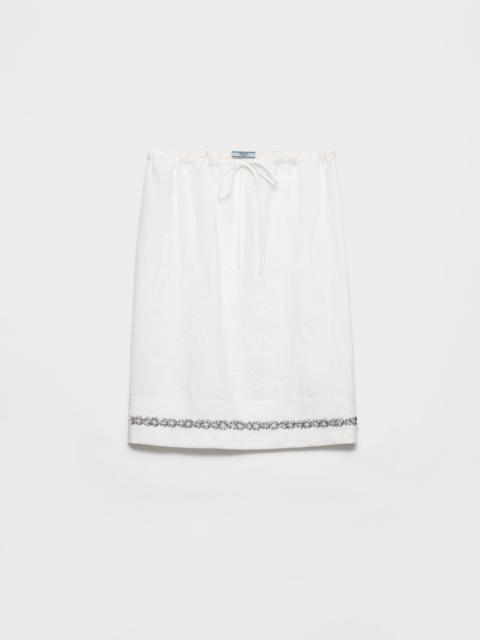 Prada Embroidered slubbed fabric skirt