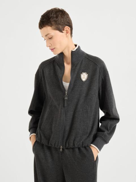 Double cashmere jersey sweatshirt with shiny zipper pull