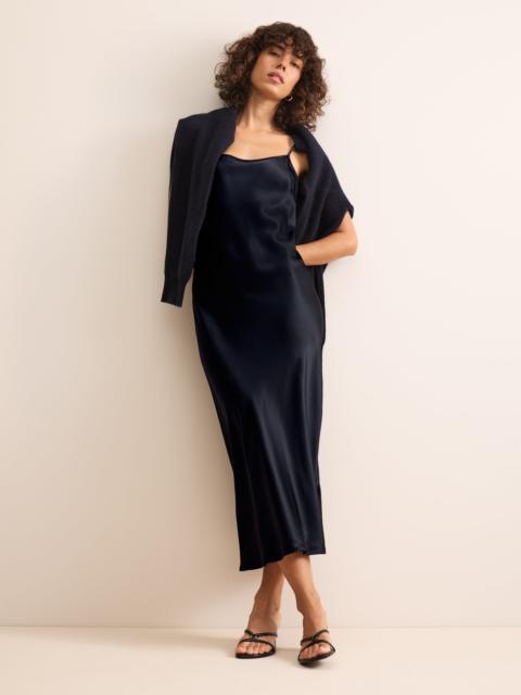 Derek Rose Bailey Silk Slip Nightdress Navy Blue