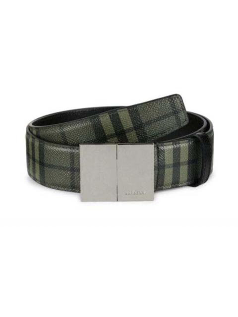 Burberry Burberry Check Plaque Leather Belt Military Green
