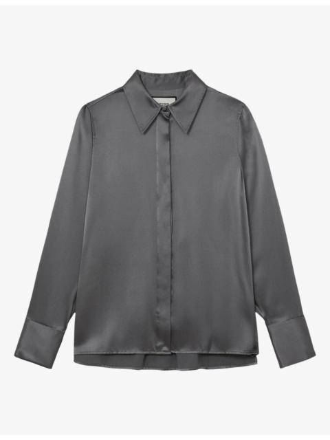 REISS Ameira Concealed-Placket Long-Sleeve Silk Shirt
