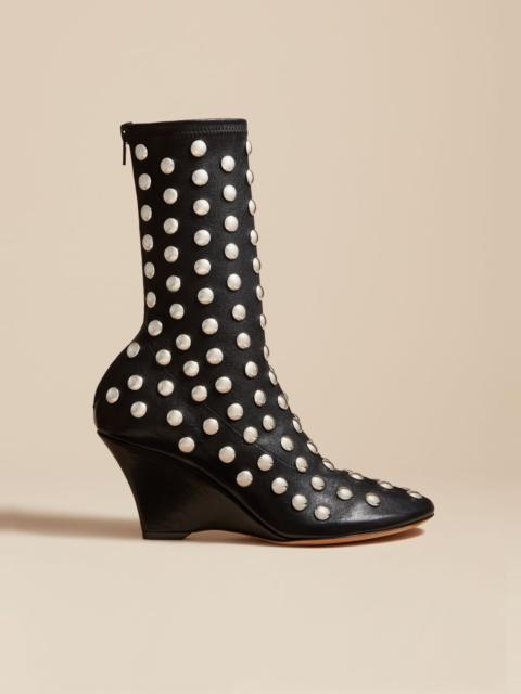 KHAITE The Apollo Wedge Boot in Black Leather with Studs