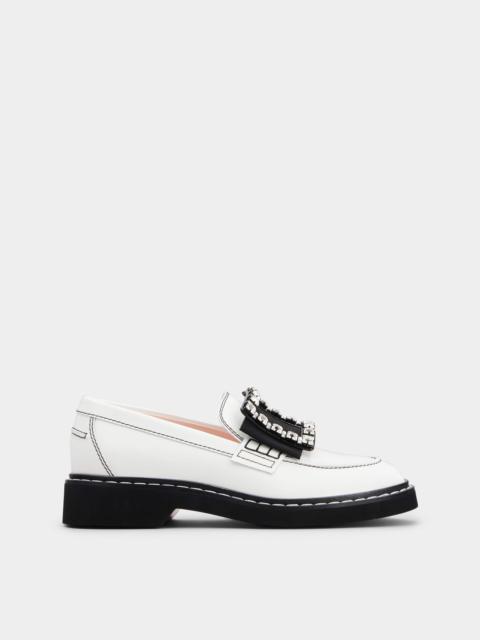 Roger Vivier Viv' Rangers Stitch Strass Buckle Loafers in Leather