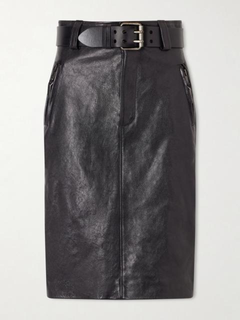 SAINT LAURENT Belted Textured-leather Skirt