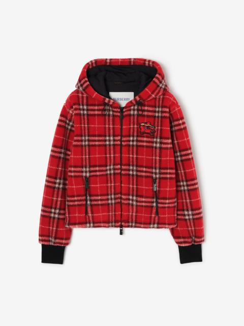 Burberry Cropped Check Fleece Hooded Jacket