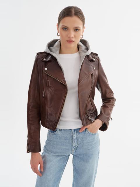 LAMARQUE HOLY | Leather Biker Jacket with Removable Hood