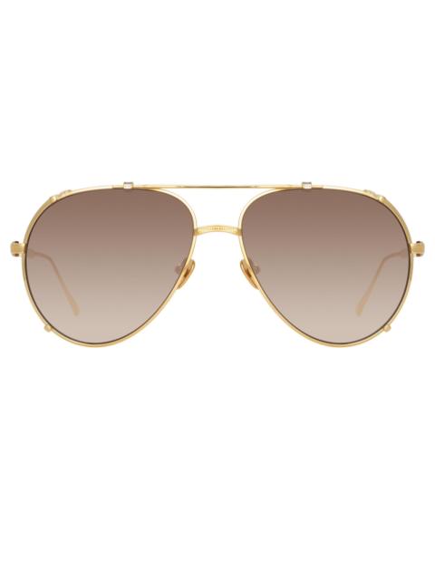 LINDA FARROW NEWMAN AVIATOR SUNGLASSES IN YELLOW GOLD