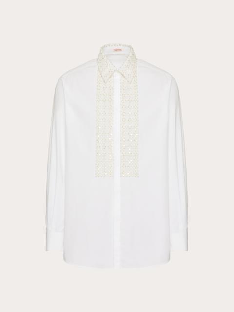 LONG-SLEEVED COTTON SHIRT WITH PLASTRON EMBROIDERED WITH SEQUINS AND BEADS