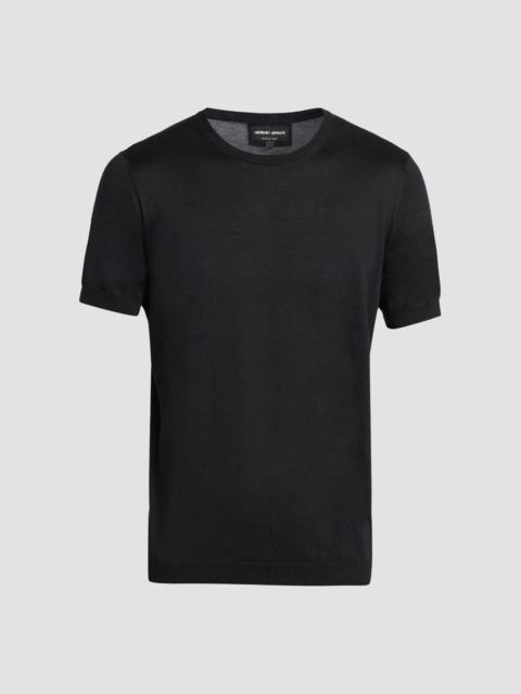 GIORGIO ARMANI Men's Silk-Cotton Crewneck T-Shirt - Black Beauty