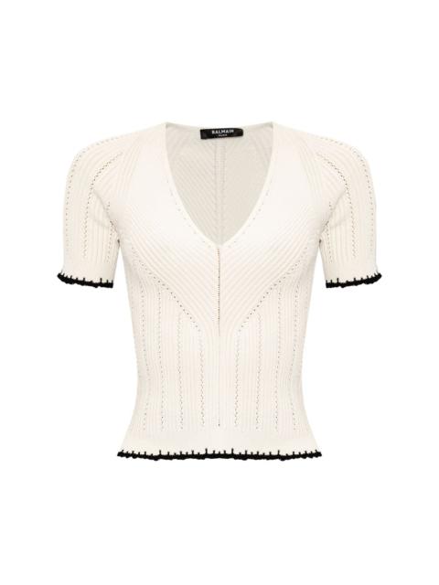 pointelle-knit short-sleeve top