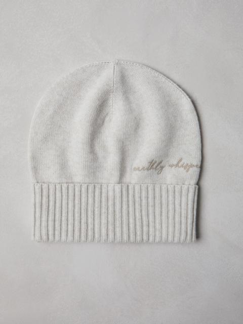 Virgin wool, cashmere and silk knit beanie with embroidery