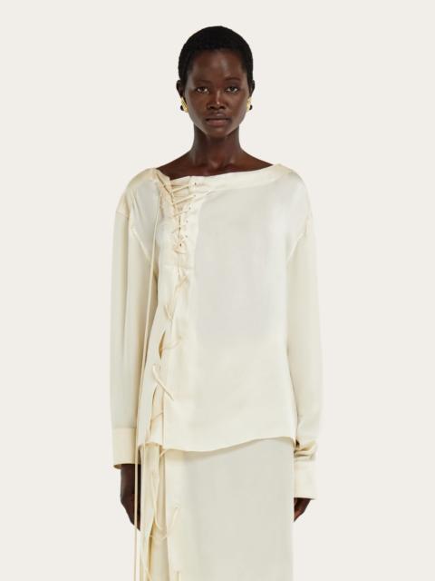 FERRAGAMO Satin blouse with string tie detail