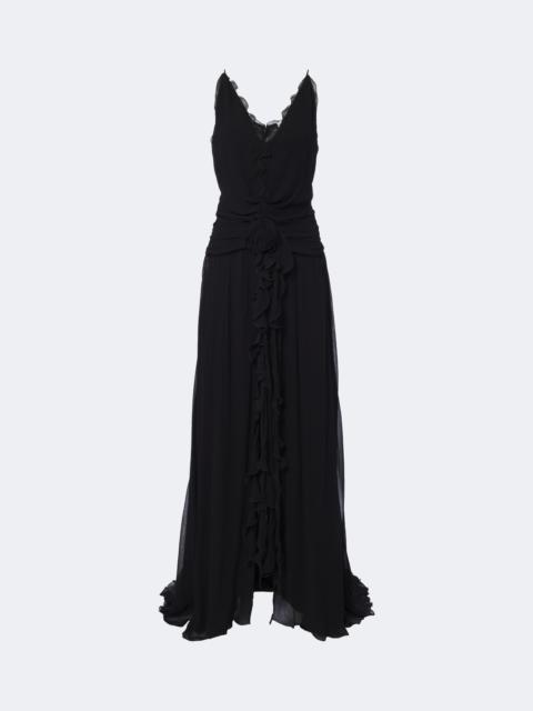 Blumarine Floral-appliqué ruffled georgette gown