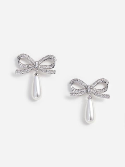 self-portrait Crystal Bow Pearl Droplet Earrings