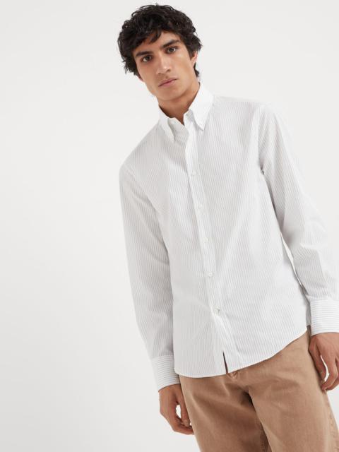 Brunello Cucinelli Pinstripe slim fit shirt with button-down collar