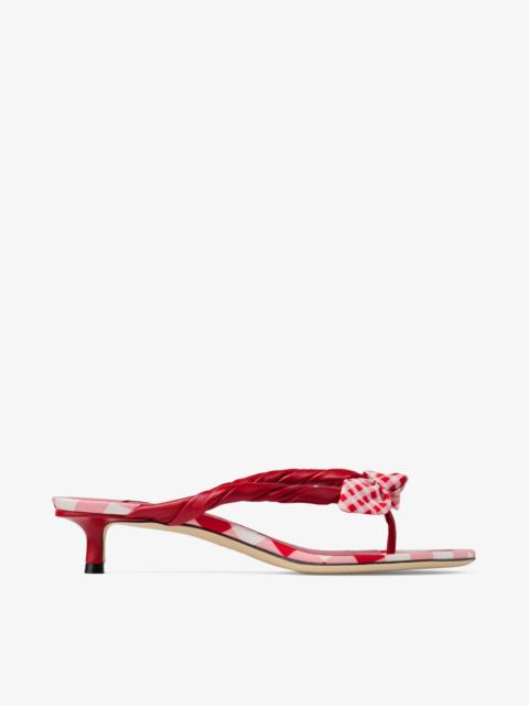 JIMMY CHOO Liss 35
Ruby Red Mix Mixed Gingham Cotton Mule Sandals with Gingham Bow