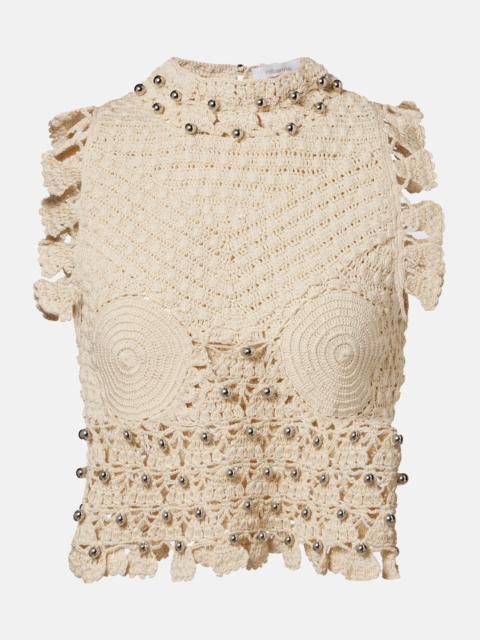 rabanne Embellished crochet cotton top