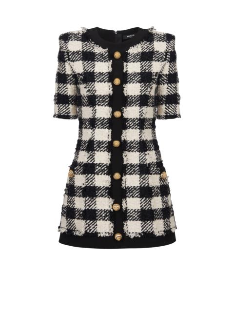 Balmain Gingham tweed and crepe dress