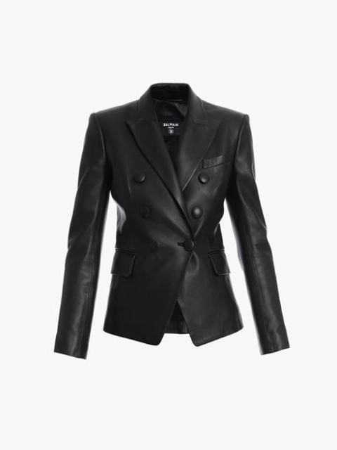 Balmain Black leather blazer with double-breasted buttoned closure