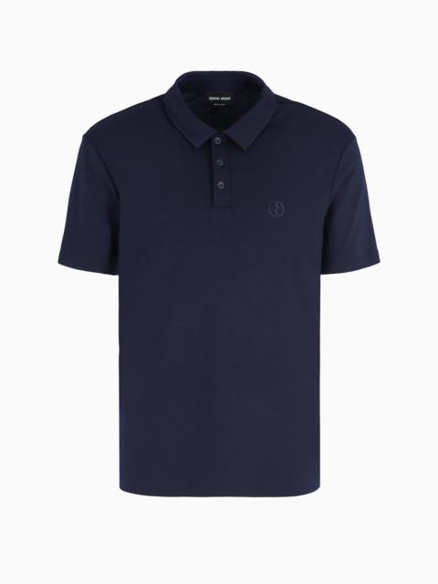 Short-sleeved polo shirt in virgin-wool interlock