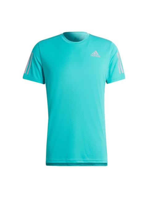 Men's adidas Solid Color Logo Round Neck Pullover Sports Short Sleeve Light Blue T-Shirt HB7435