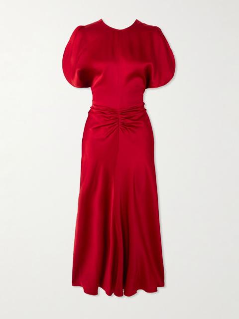 Victoria Beckham Gathered satin midi dress Red
